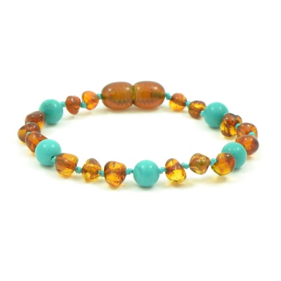 Cognac Amber And Turquoise Bracelet / Anklet